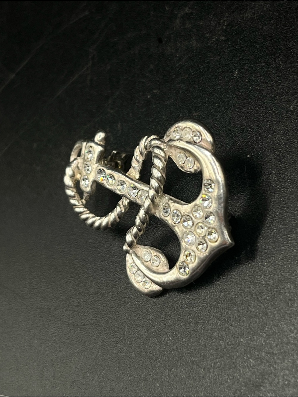 Rhinestone Silver Anchor Brooch - Sparkling Nautical Accent